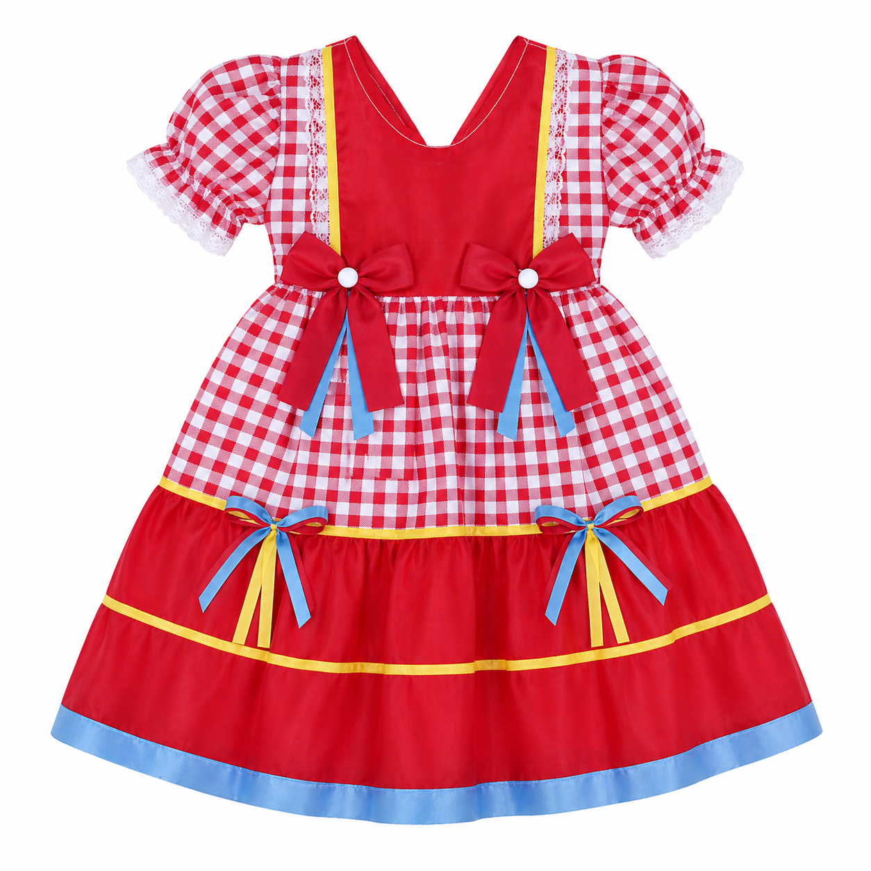 Vestido Bebê Planeta Rosa Junino Manga Curta Com Babado