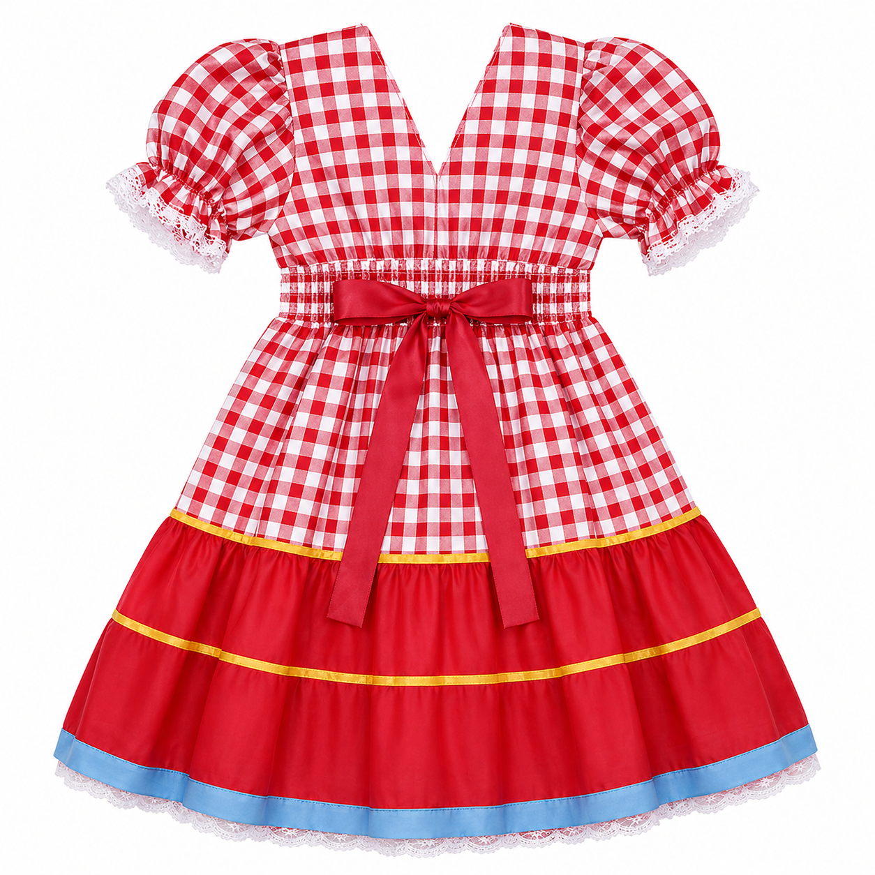 Vestido Bebê Planeta Rosa Junino Manga Curta Com Babado