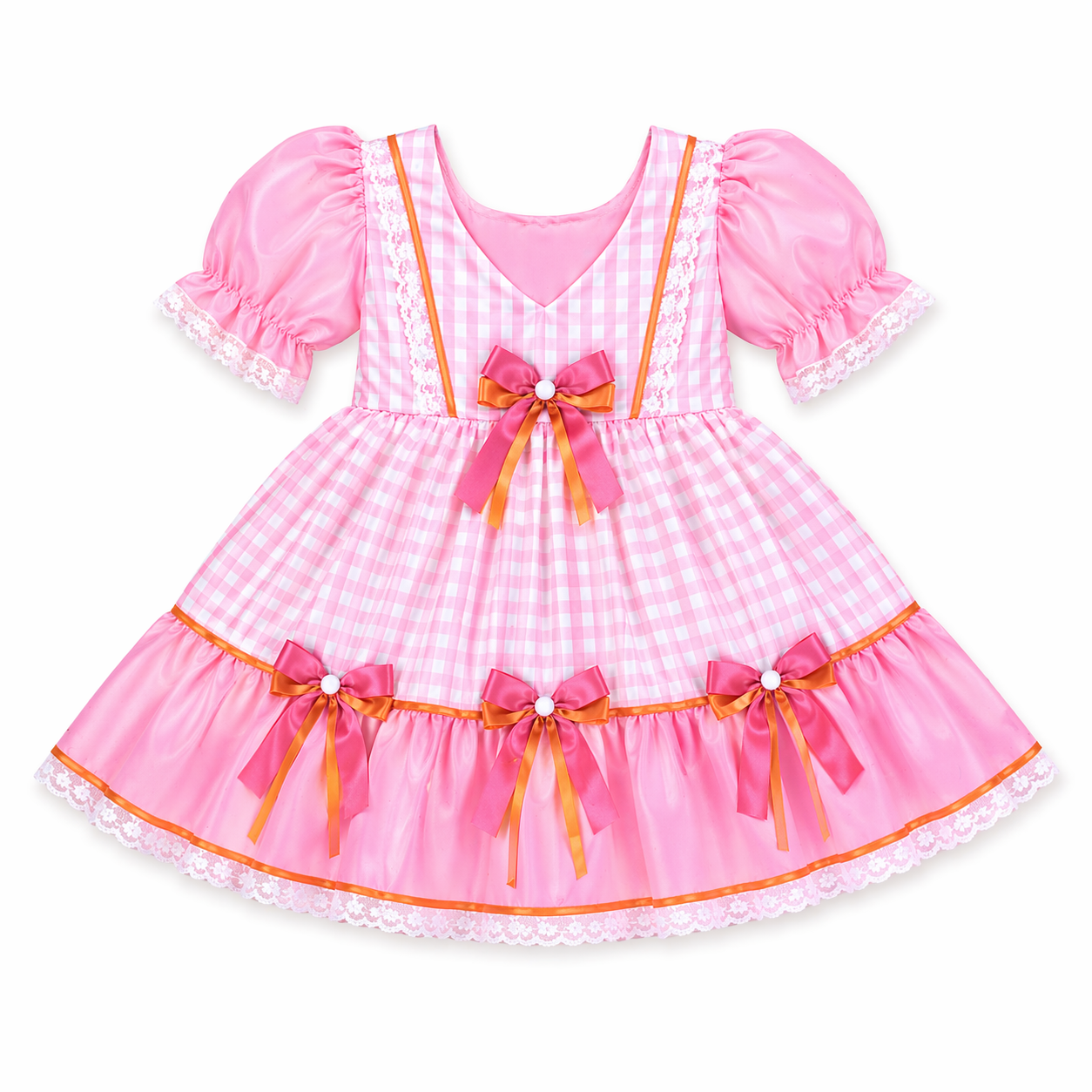 Vestido Infantil Planeta Rosa Junino Manga Curta Com Babado