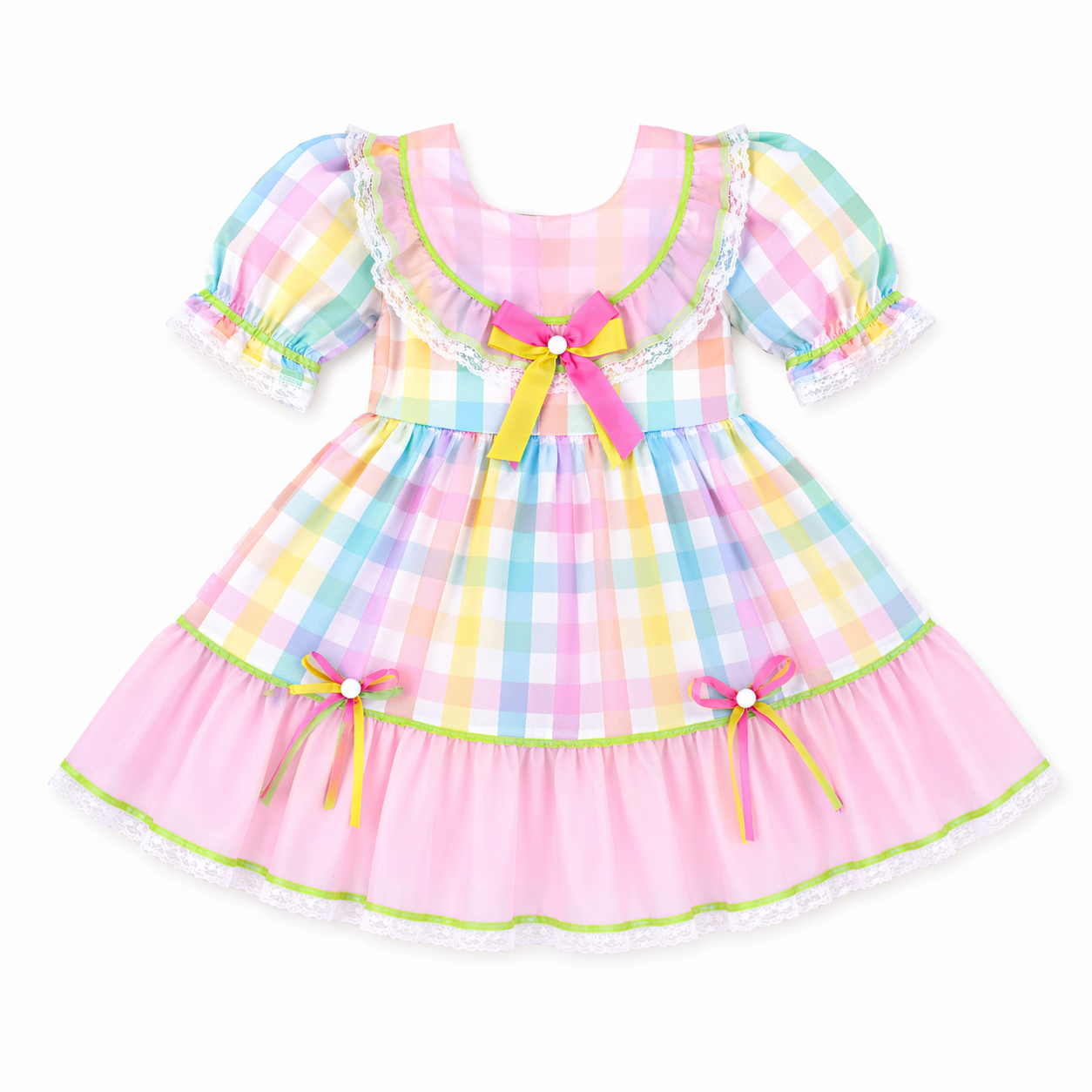 Vestido Infantil Planeta Rosa Junino Manga Curta Com Babado