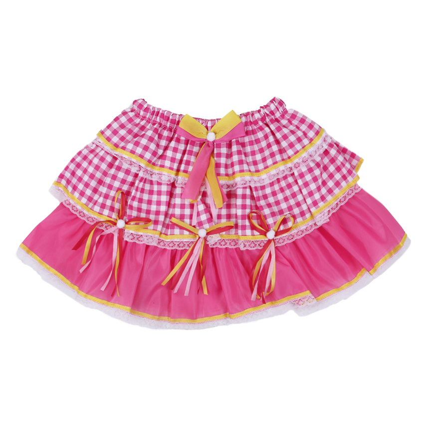 Saia Infantil Planeta Rosa Junino Estampado Com Babado E Laços