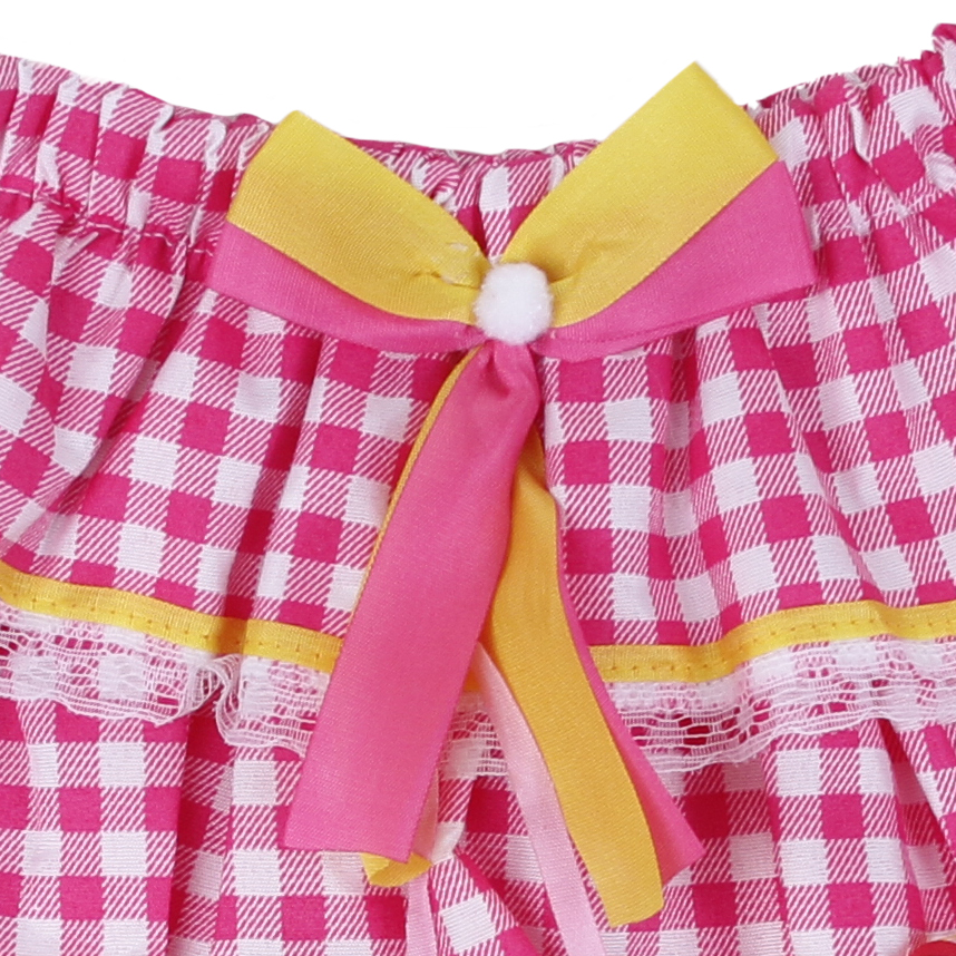 Saia Infantil Planeta Rosa Junino Estampado Com Babado E Laços