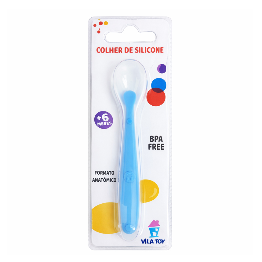 Colher para Bebê Vila Toy em Silicone Azul