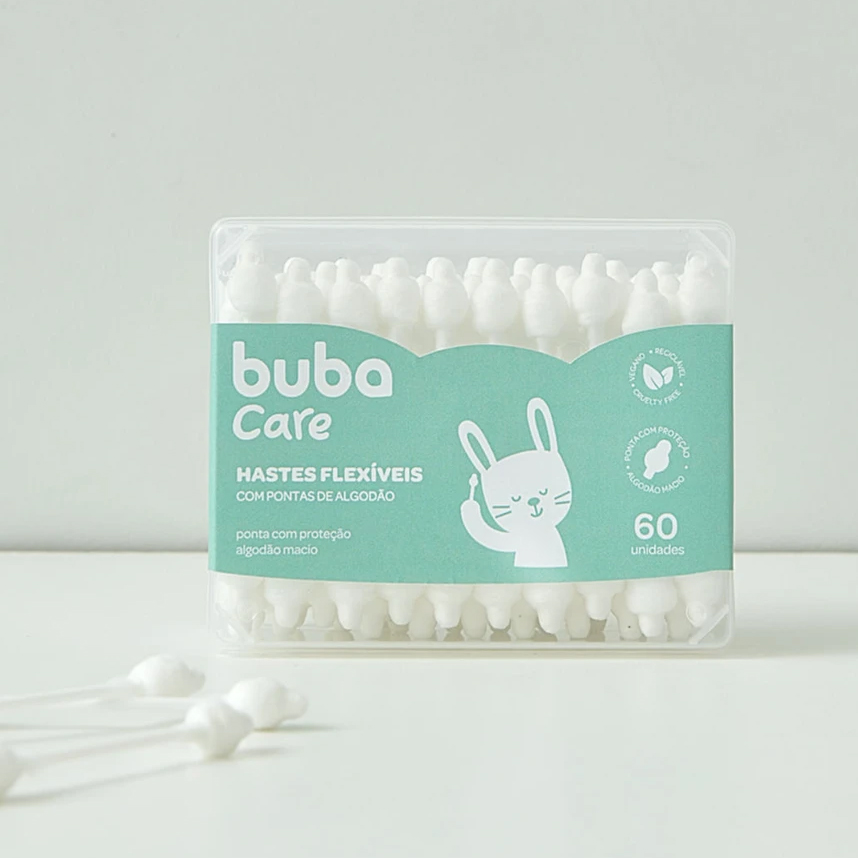 Hastes Flexíveis De Segurança Cotonete Buba Care 60 Unidades