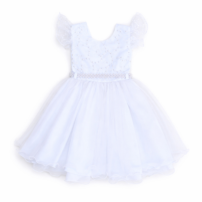 Vestido Infantil Menina Bonita Pala  Pérolas E  Saia Tule