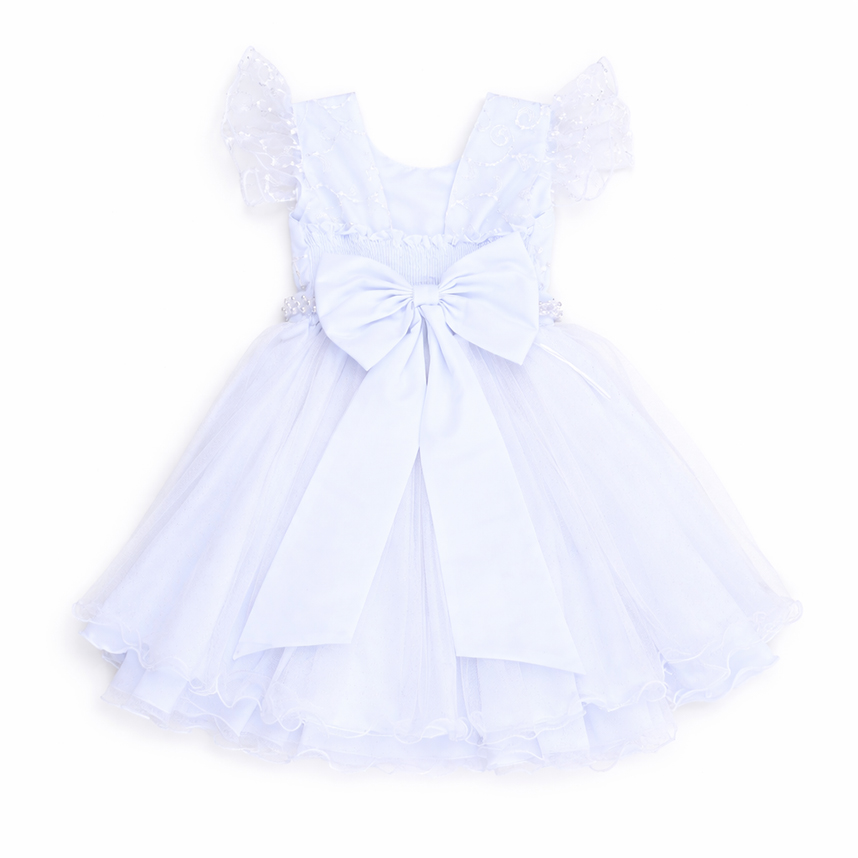 Vestido Infantil Menina Bonita Pala  Pérolas E  Saia Tule