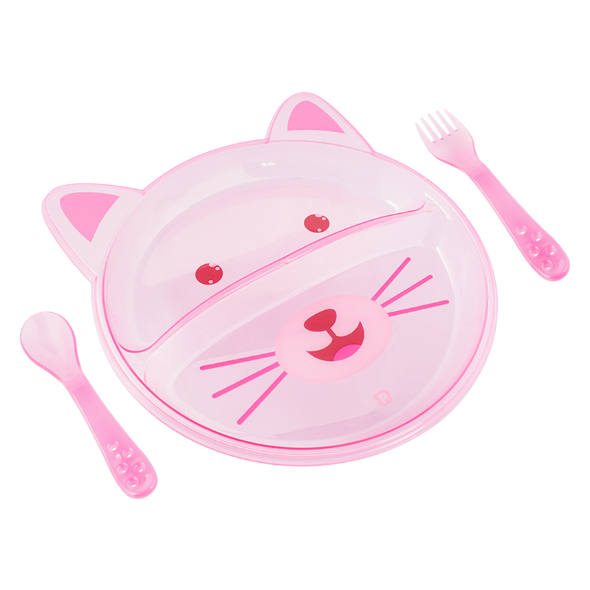 Prato com Divisória e Talheres Pimpolho Estampa de Gatinha