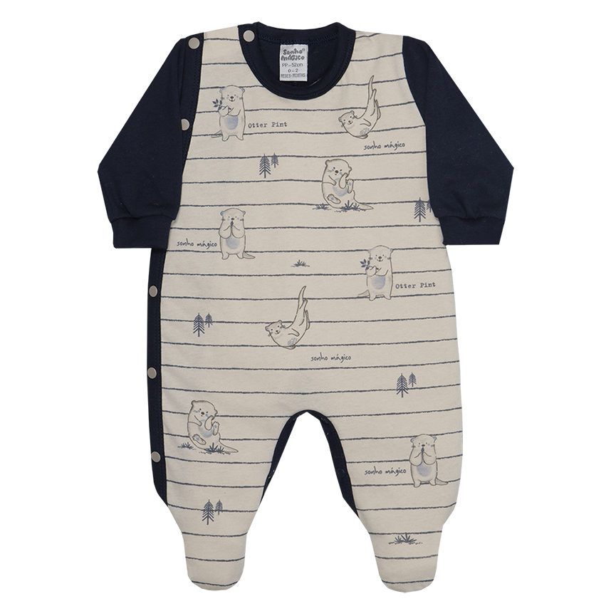 Macacão Longo Bebê Menino Sonho Mágico Estampado E Listras Macacão Longo Bebê Menino Sonho Mágico Estampado E Listras