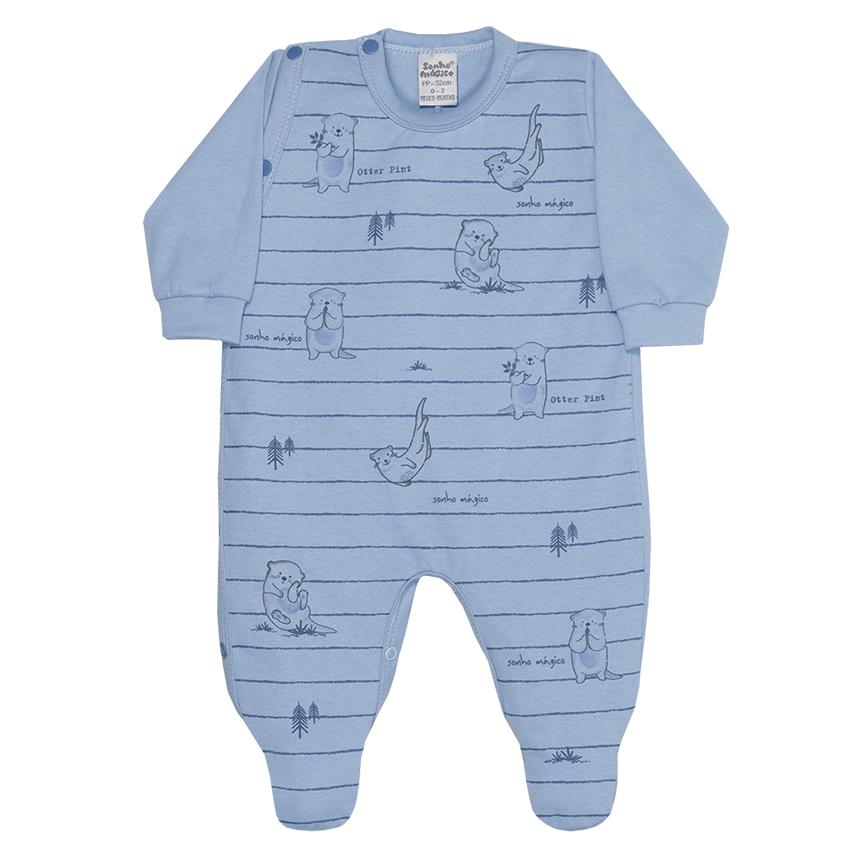 Macacão Longo Bebê Menino Sonho Mágico Estampado E Listras Macacão Longo Bebê Menino Sonho Mágico Estampado E Listras