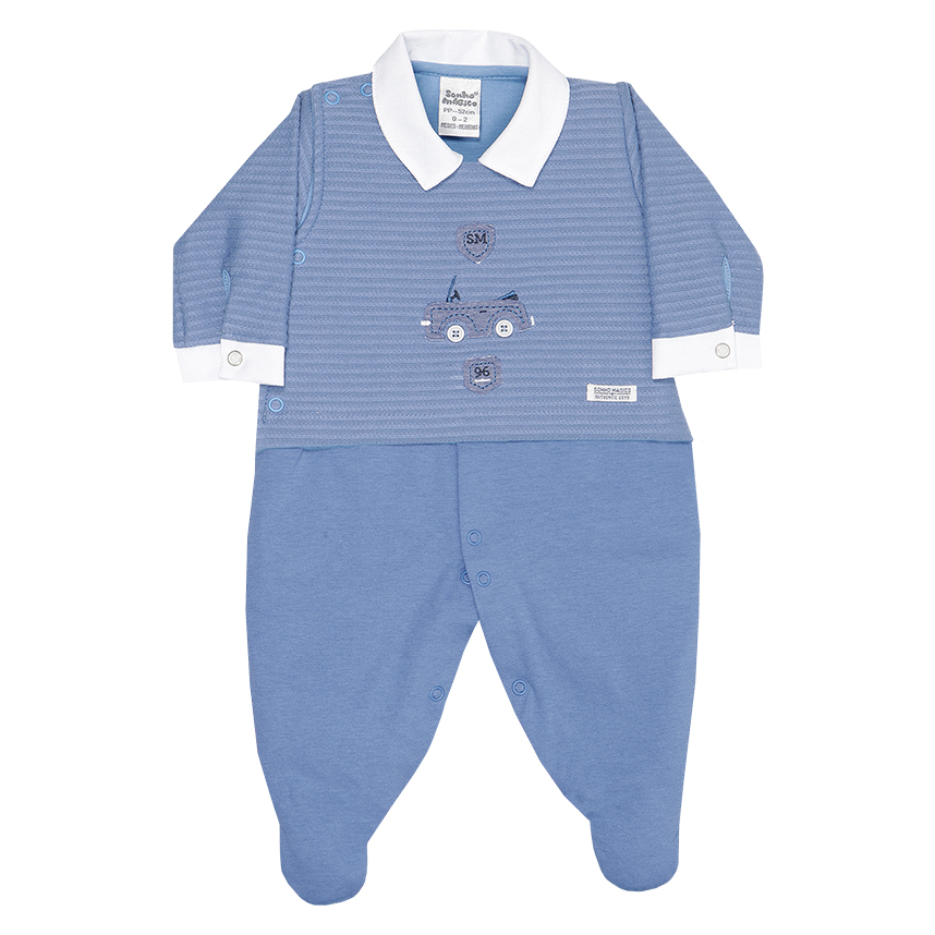 Macacão Longo Bebê Menino Sonho Mágico Bordado Carrinho Macacão Longo Bebê Menino Sonho Mágico Bordado Carrinho