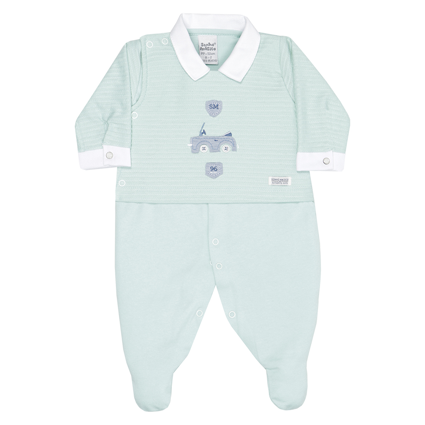 Macacão Longo Bebê Menino Sonho Mágico Bordado Carrinho Macacão Longo Bebê Menino Sonho Mágico Bordado Carrinho