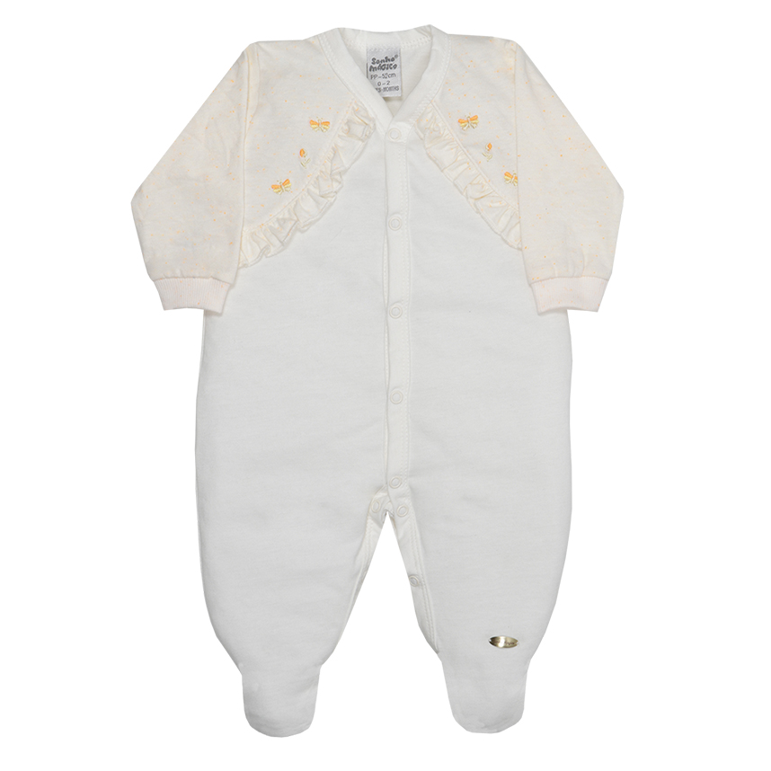 Macacão Longo Bebê Sonho Mágico Babado E Bordado Borboletas Macacão Longo Bebê Sonho Mágico Babado E Bordado Borboletas