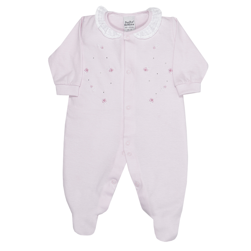 Macacão Longo Bebê Sonho Mágico Babado E Bordado Florzinhas Macacão Longo Bebê Sonho Mágico Babado E Bordado Florzinhas