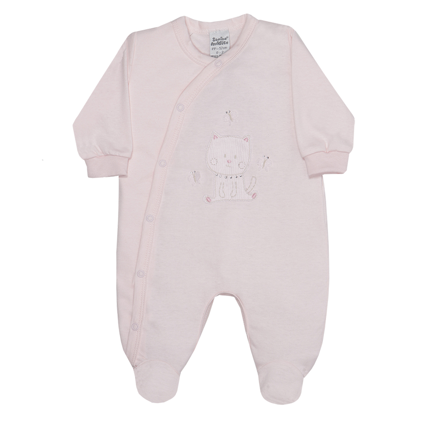 Macacão Longo Bebê Menina Sonho Mágico Bordado Gatinha Macacão Longo Bebê Menina Sonho Mágico Bordado Gatinha