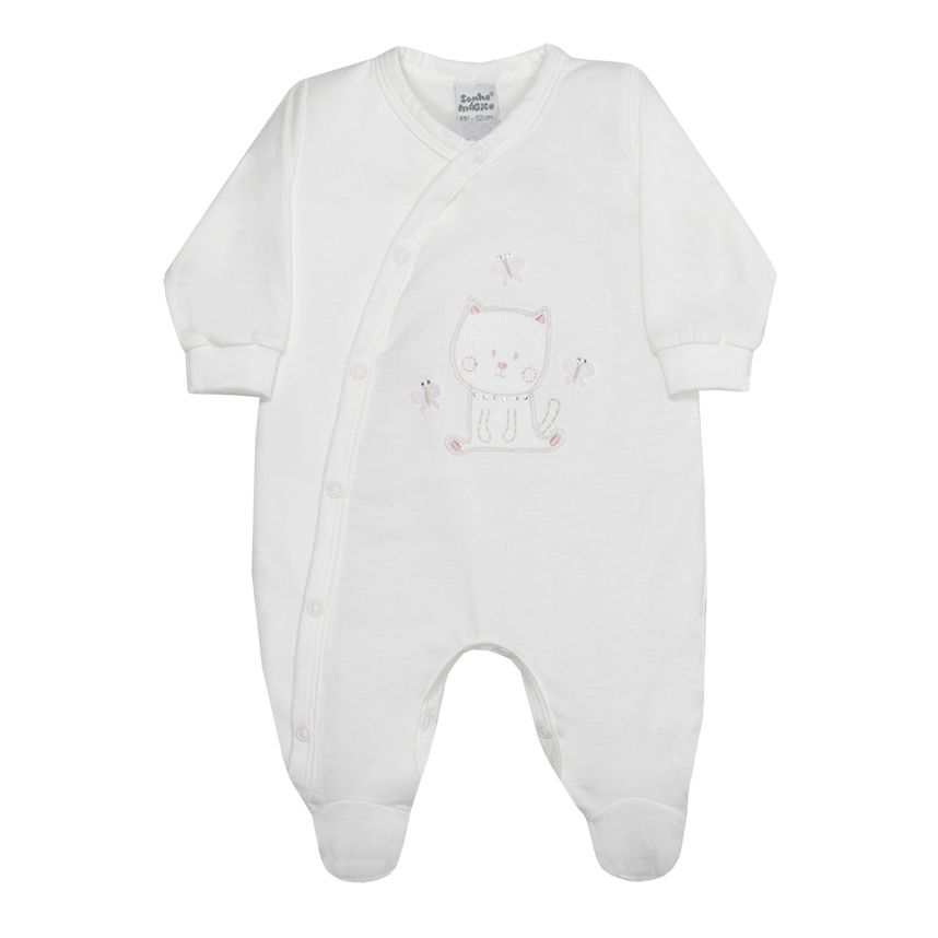 Macacão Longo Bebê Menina Sonho Mágico Bordado Gatinha Macacão Longo Bebê Menina Sonho Mágico Bordado Gatinha