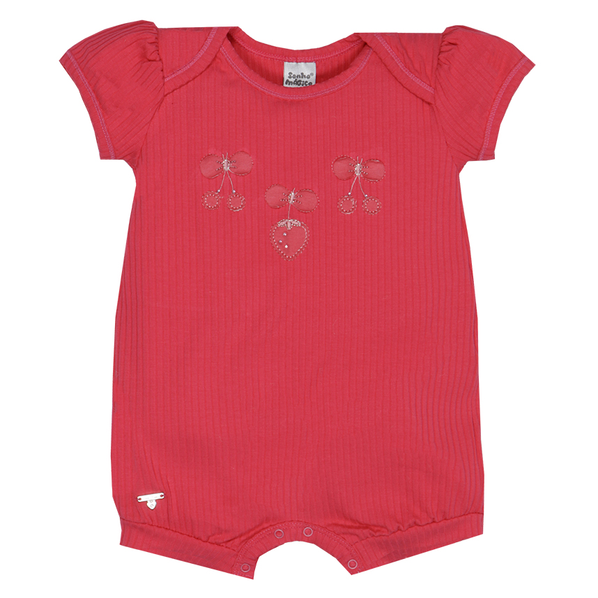Macacão Curto Bebê Menina Sonho Mágico Bordado Frutinhas Macacão Curto Bebê Menina Sonho Mágico Bordado Frutinhas