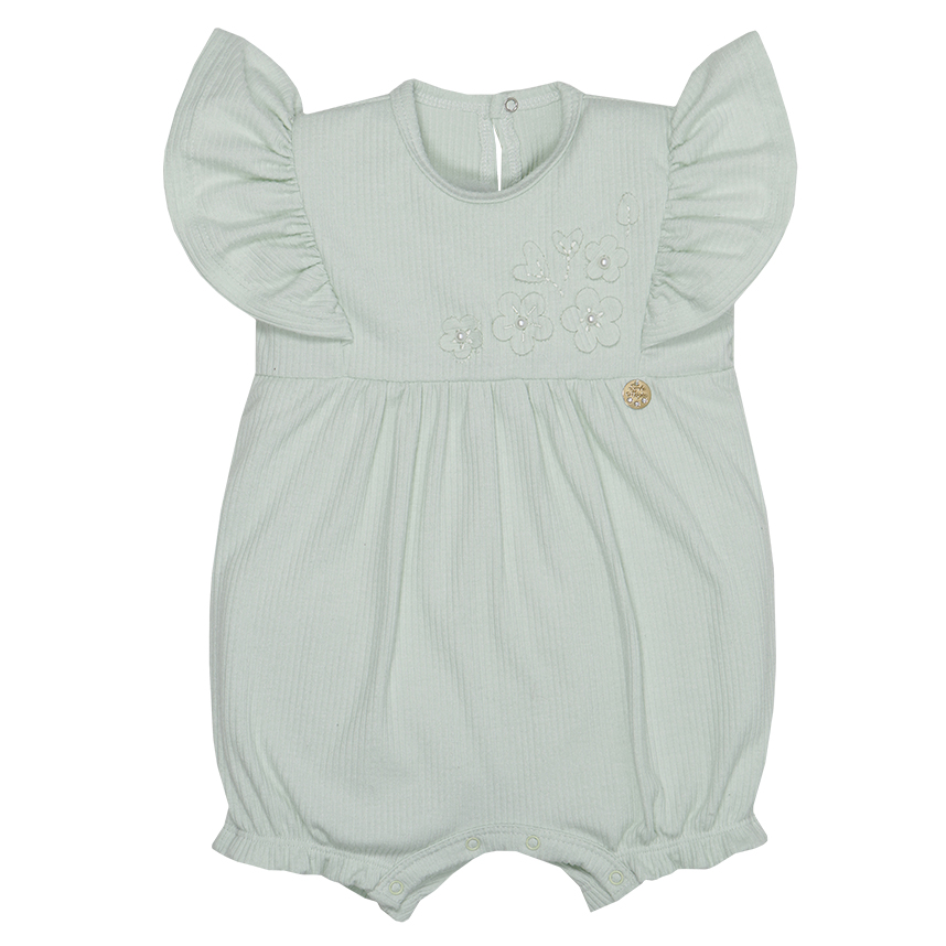 Macacão Curto Bebê Sonho Mágico Bordado de Flores