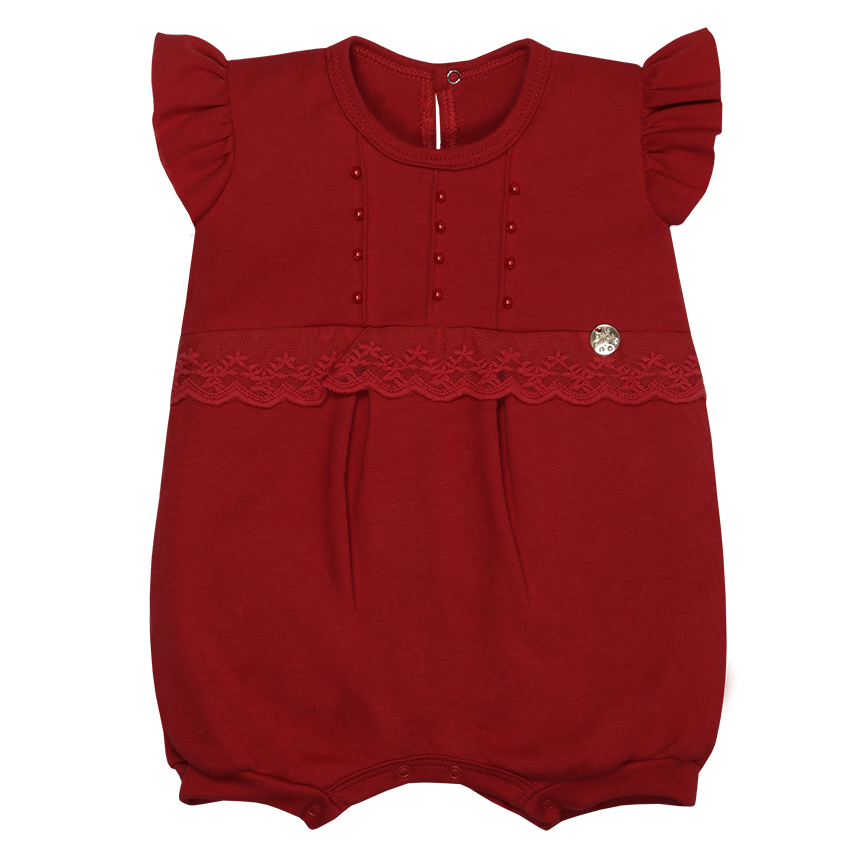 Macacão Curto Bebê Sonho Mágico Bordado de Flores