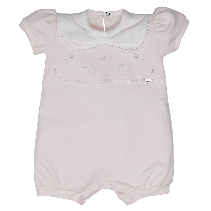Macacão Curto Bebê Sonho Mágico Bordado de Flores