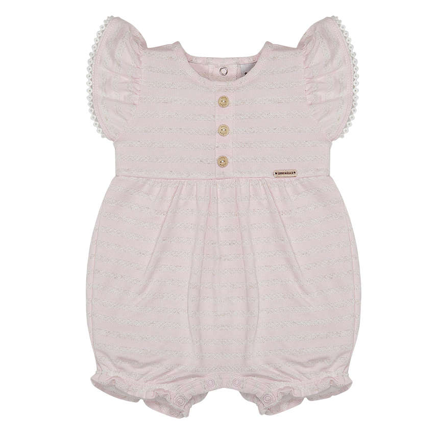 Macacão Curto Bebê Menina Sonho Mágico Listrado Com Babados