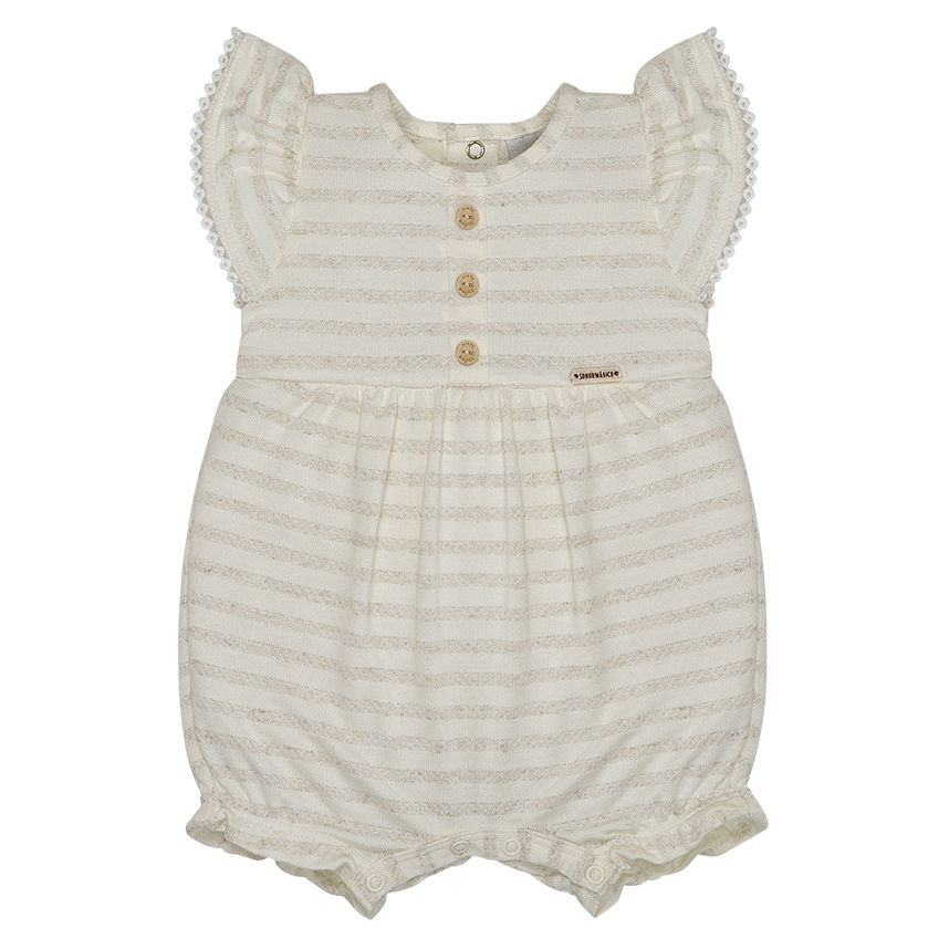 Macacão Curto Bebê Menina Sonho Mágico Listrado Com Babados