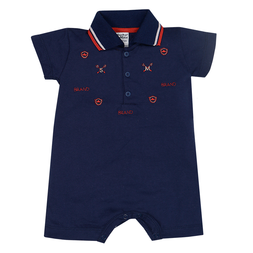 Macacão Curto Bebê Sonho Menino Mágico Gola Polo E Bordados Macacão Curto Bebê Sonho Menino Mágico Gola Polo E Bordados