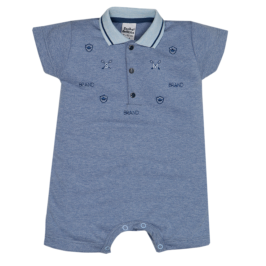 Macacão Curto Bebê Sonho Menino Mágico Gola Polo E Bordados Macacão Curto Bebê Sonho Menino Mágico Gola Polo E Bordados
