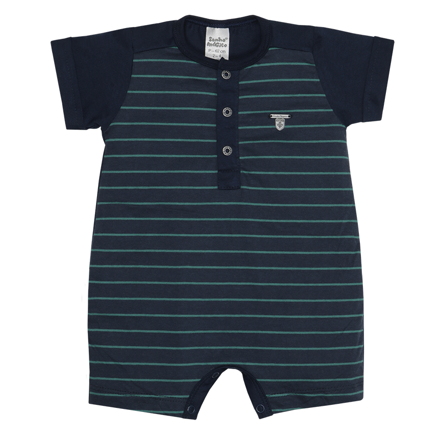 Macacão Curto Bebê Menino Sonho Mágico Com Listras Macacão Curto Bebê Menino Sonho Mágico Com Listras