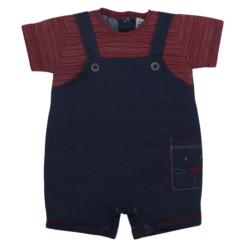 Macacão Curto Bebê Sonho Mágico Listrado com Estampa de Leão