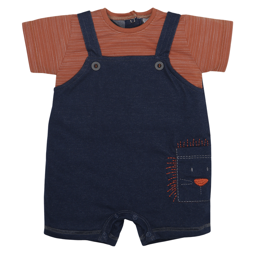 Macacão Curto Bebê Sonho Mágico Listrado com Estampa de Leão