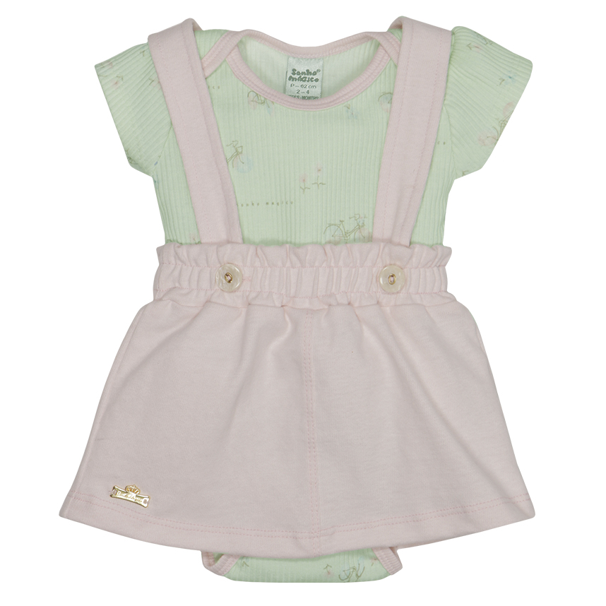 Salopete Curta Bebê Menina Sonho Mágico Body E Estampa Bike Salopete Curta Bebê Menina Sonho Mágico Body E Estampa Bike