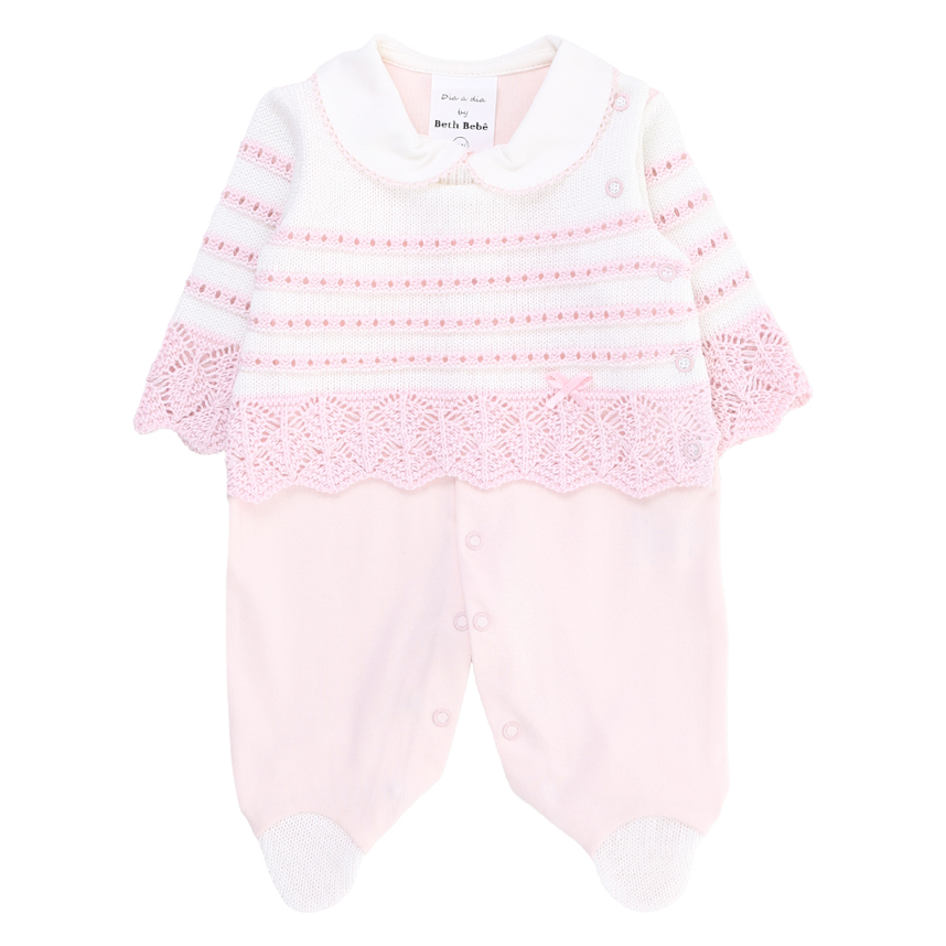 Macacão Longo Tricô Beth Bebê Menina Com Detalhes Macacão Longo Tricô Beth Bebê Menina Com Detalhes