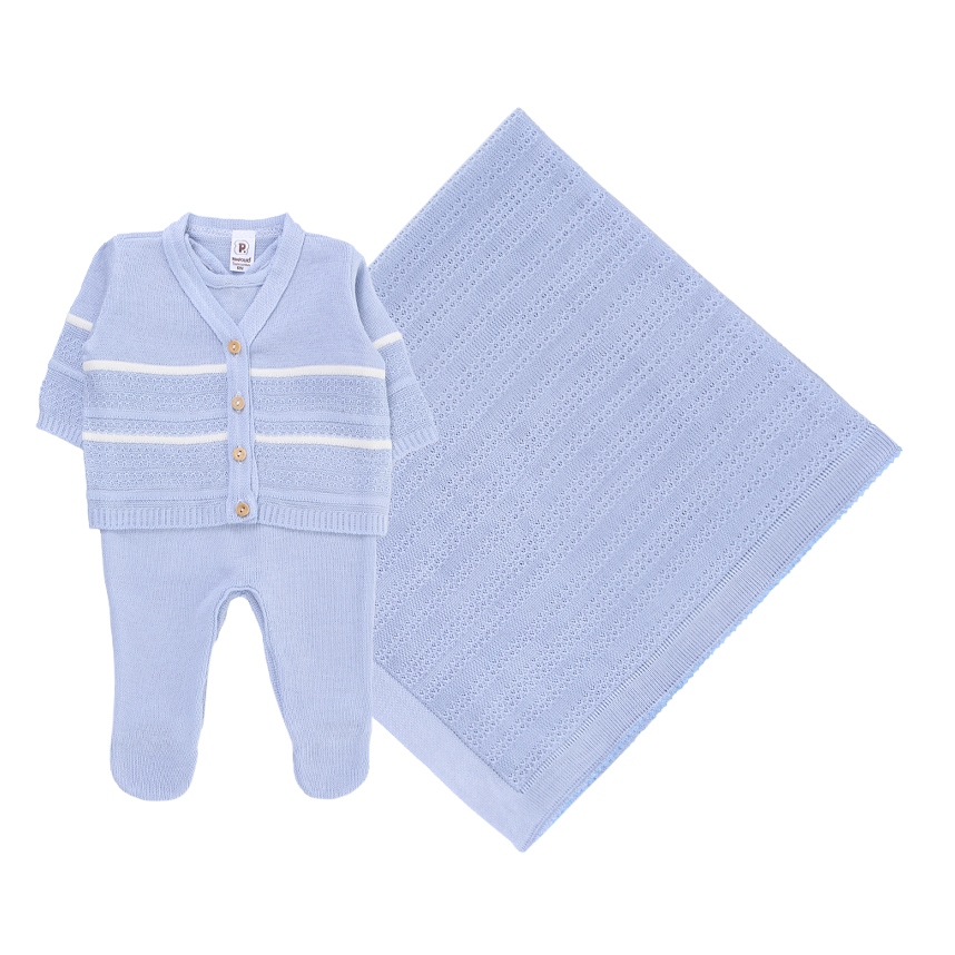 Saída Maternidade Pimpolho Menino Tricot 3 Peças Saída Maternidade Pimpolho Menino Tricot 3 Peças