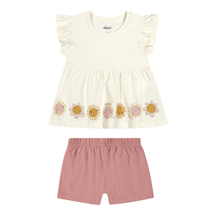 Conjunto Bebê Elian Blusa Meia Malha E Short Em Cotton Leve