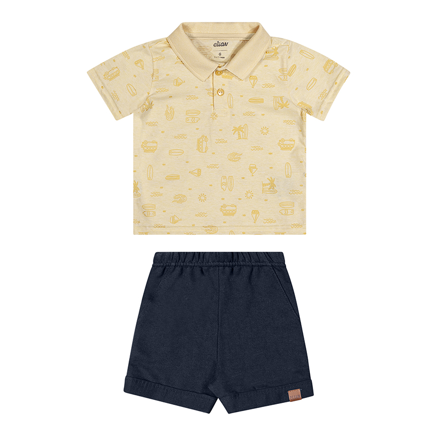 Conjunto Bebê Elian Camiseta Mescla E Bermuda Moletom