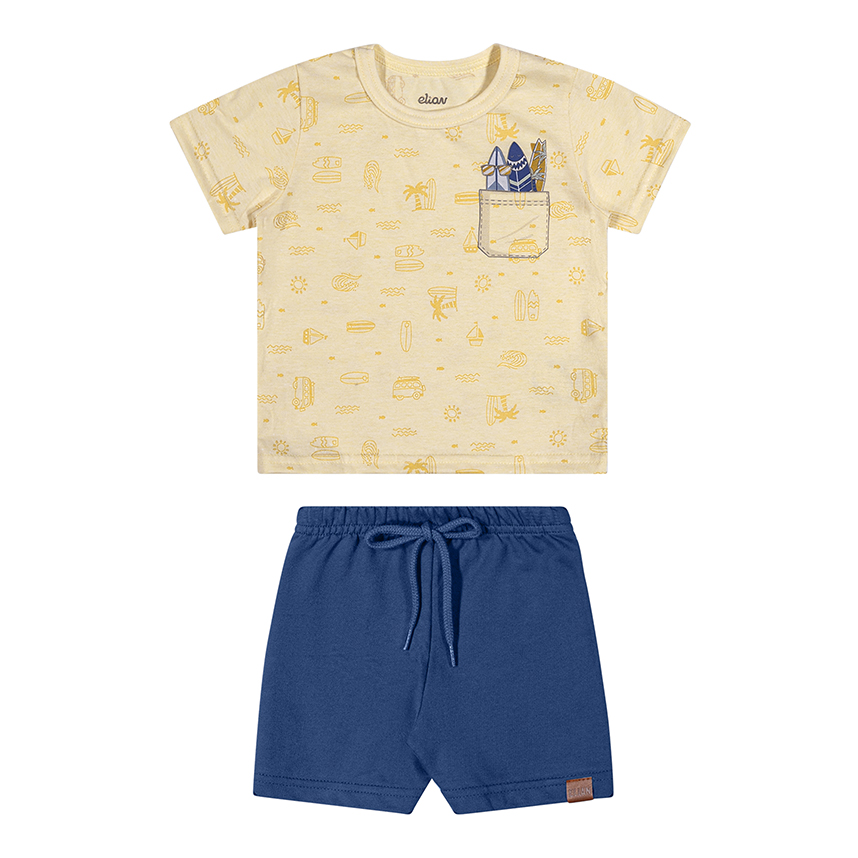 Conjunto Infantil Elian Camiseta Mescla E Bermuda Moletom