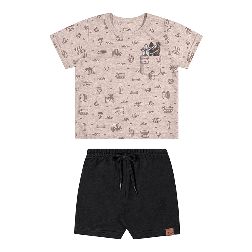 Conjunto Infantil Elian Camiseta Mescla E Bermuda Moletom