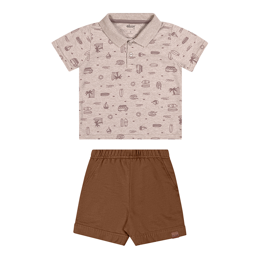 Conjunto Infantil Elian Camiseta Mescla E Bermuda Moletom