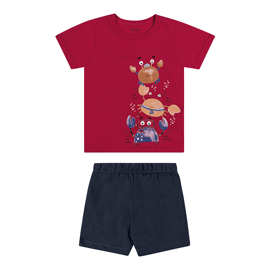 Conjunto Bebê Elian Camiseta Meia Malha E Bermuda Moletom