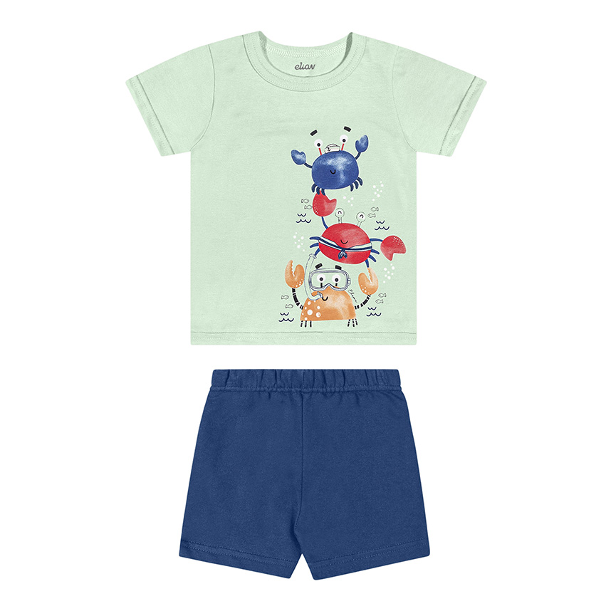 Conjunto Bebê Elian Camiseta Meia Malha E Bermuda Moletom
