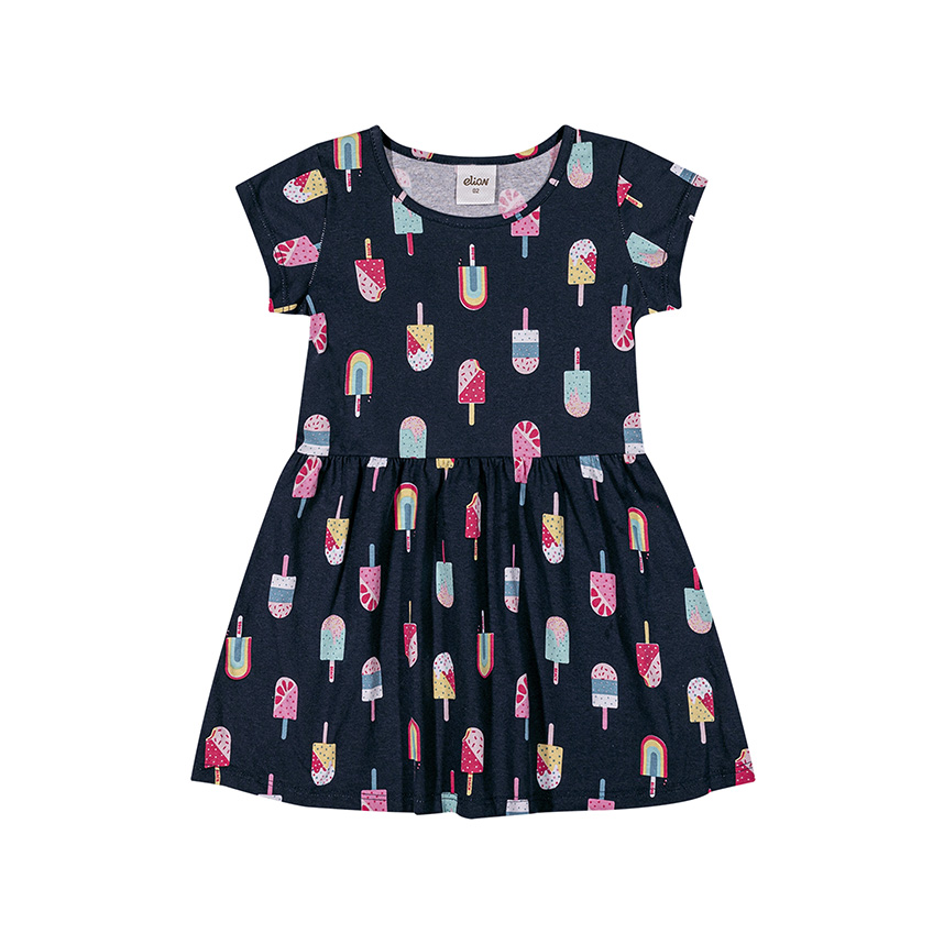 Vestido Infantil Elian Meia Malha Estampa Picolé