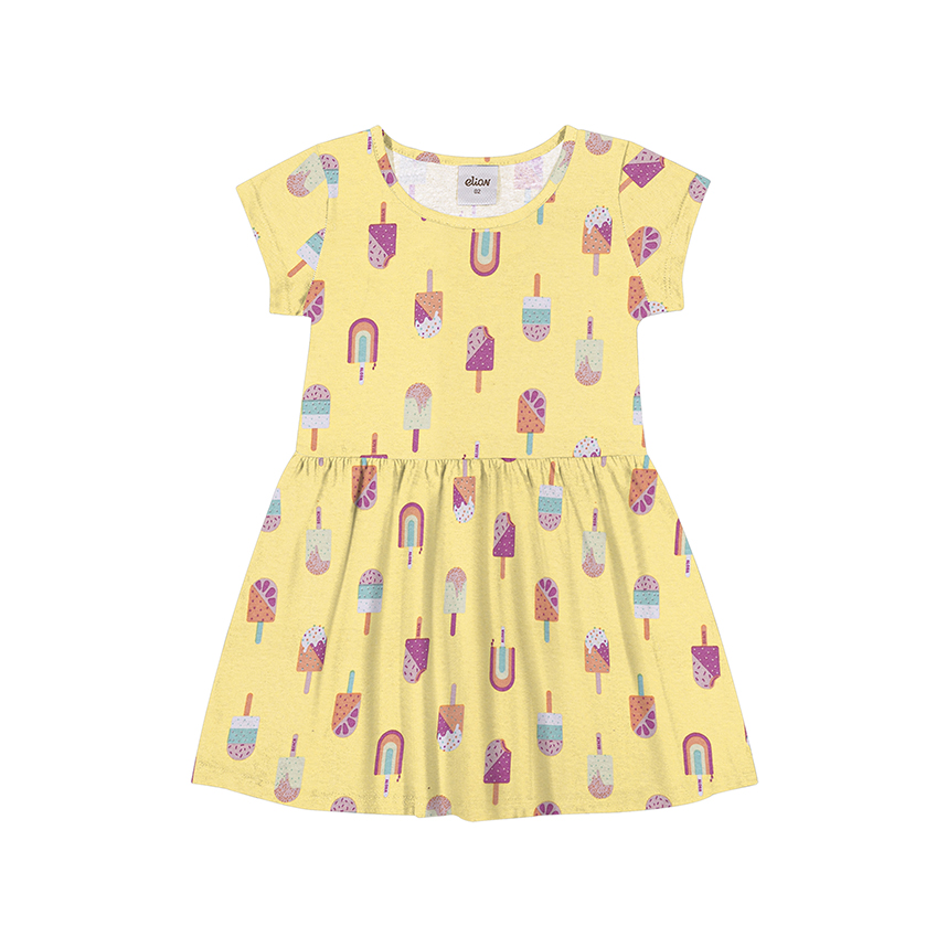 Vestido Infantil Elian Meia Malha Estampa Picolé Vestido Infantil Elian Meia Malha Estampa Picolé