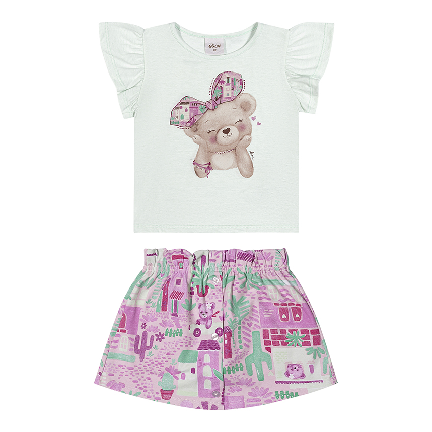 Conjunto Infantil Elian Blusa Malha Mescla E Saia Cotton Conjunto Infantil Elian Blusa Malha Mescla E Saia Cotton