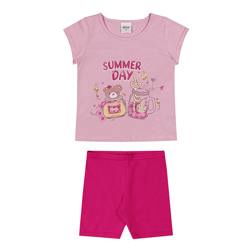 Conjunto Infantil Elian Blusa Meia Malha Short Ciclista