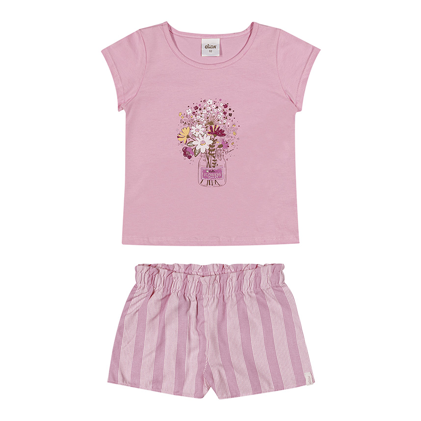 Conjunto Infantil Elian Blusa Meia Malha E Short Sarjado