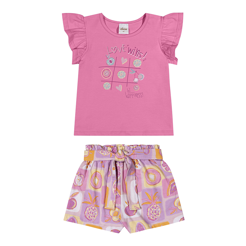 Conjunto Infantil Elian Blusa E Short Cotton Leve Estampado