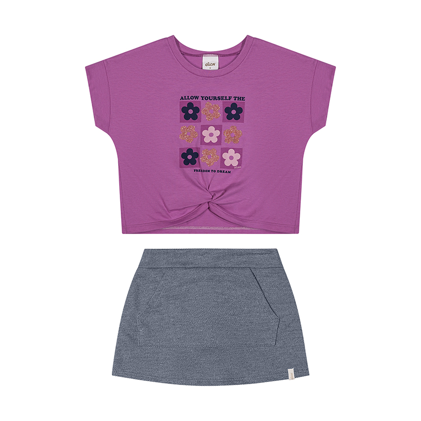 Conjunto Infantil Elian Blusa Meia Malha E Short Moletom