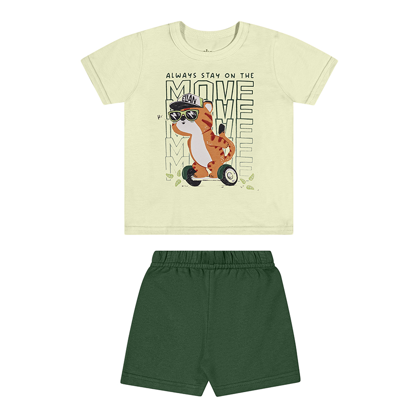Conjunto Infantil Elian Camiseta Malha E Bermuda Moletom