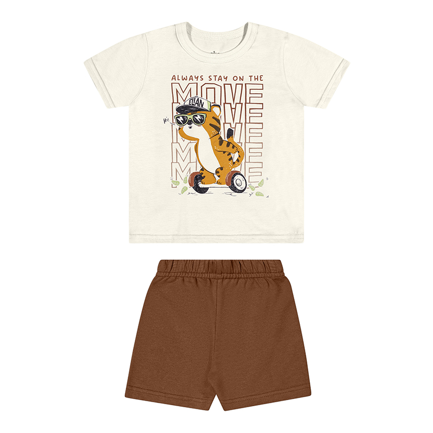 Conjunto Infantil Elian Camiseta Malha E Bermuda Moletom