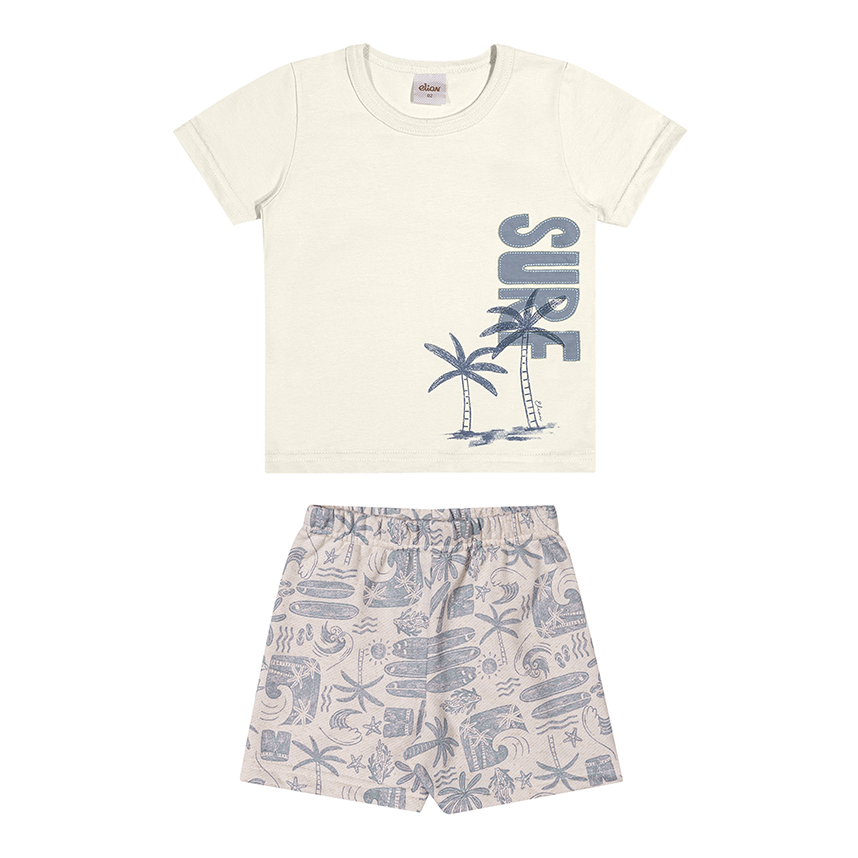 Conjunto Infantil Elian Camiseta Malha E Bermuda Moletom